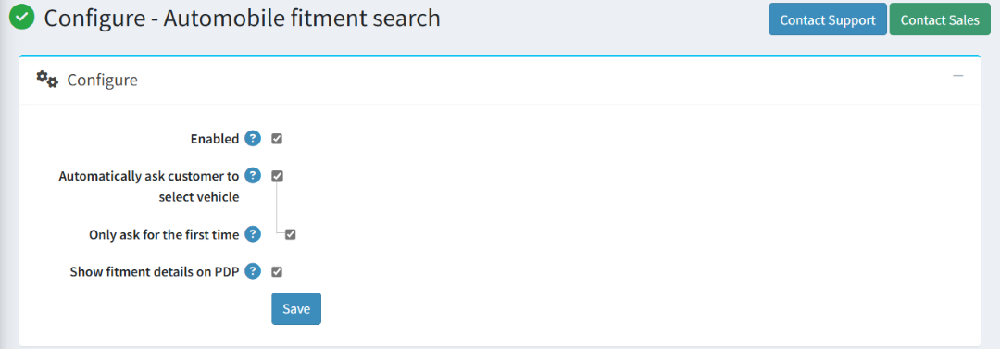 automobile spare parts & fitment plugin configuration menu